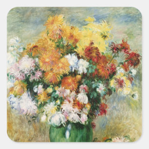 Pierre en Renoir   bukett av Chrysanthemums Fyrkantigt Klistermärke