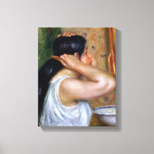 Pierre en Renoir flicka som kammar henne hår Canvastryck
