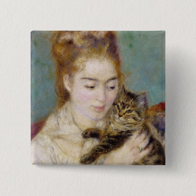 Pierre en Renoir | kvinna med en katt Knapp (Framsida)