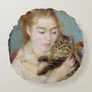 Pierre en Renoir kvinna med en katt Rund Kudde