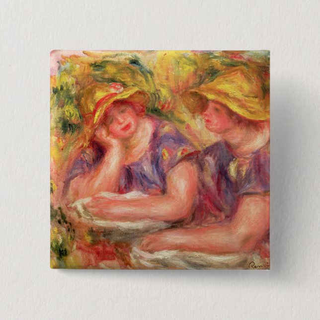 Pierre en Renoir | två kvinnor i blåttblusar Knapp (Framsida)
