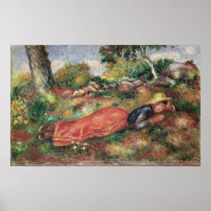 Pierre en Renoir ung flicka som sovar på gräse Poster
