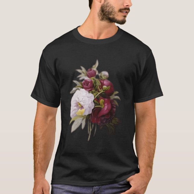 Pierre Joseph Redoute White Red Peony Paint Flower T Shirt (Framsida)