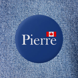 Pierre Poilievre med Officiell Canada Flagga Mörk Knapp
