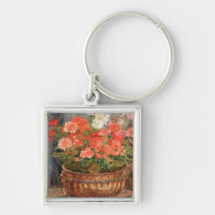 Pierre Renoir en pelargoner i en Fyrkantig Silverfärgad Nyckelring