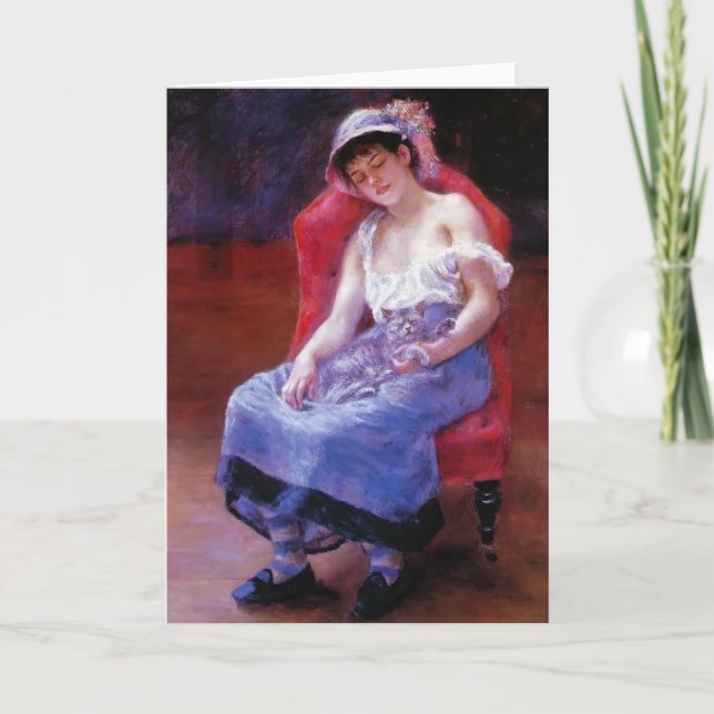 Pierre Renoir- Sleeping Girl (flicka med katt) Kort (Framsida)