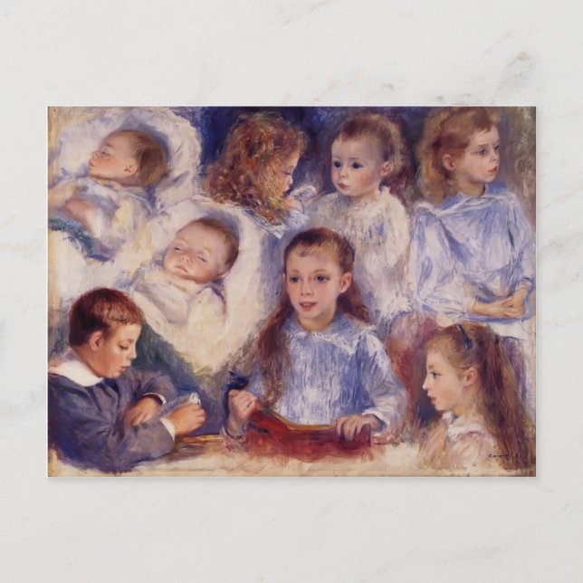 Pierre Renoir- Studies of Children of Paul Berard Vykort (Framsida)