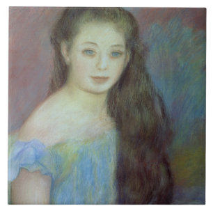 Pierre som en Renoir ung flicka med blått synar Kakelplatta