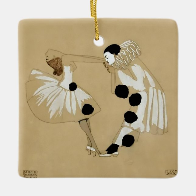 "Pierrot and Columbine" av Leo Rauth Julgransprydnad Keramik (Framsida)