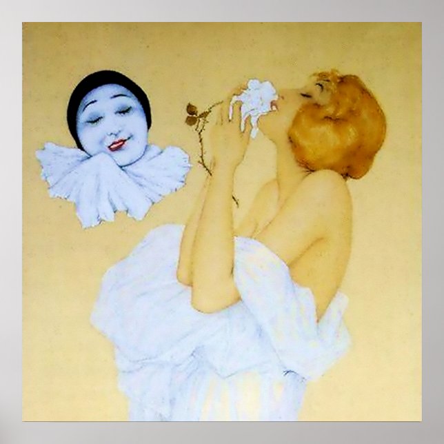 "Pierrot and Vit ros" av Raphael Kirchner Poster (Framsidan)