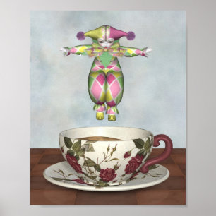 Pierrot Clown Doll Jumping in i Tea Kopp Poster