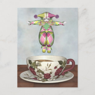 Pierrot Clown Doll Jumping in i Tea Kopp Vykort
