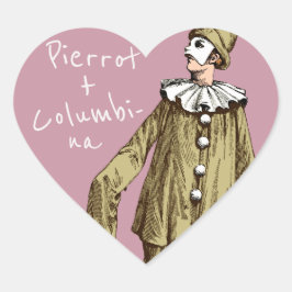 Pierrot + Columbina Kärlek par CC1078 Valentine Hjärtformat Klistermärke
