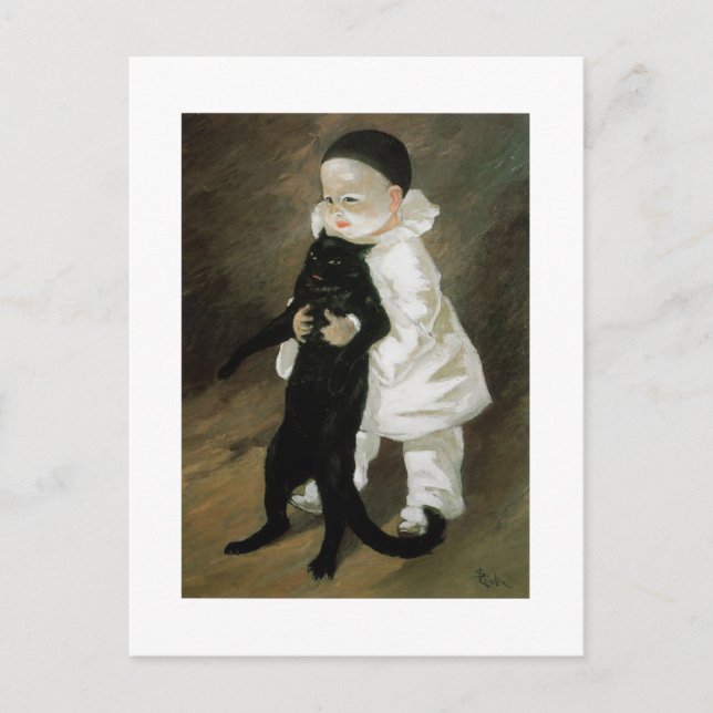 Pierrot med Cat, Alexandre Steinlen Vykort (Framsida)