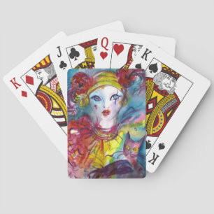 PIERROT MED CAT/Venetian-maskerad masker Casinokort