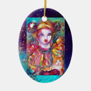 PIERROT MED CAT/Venetian-maskerad masker Julgransprydnad Keramik