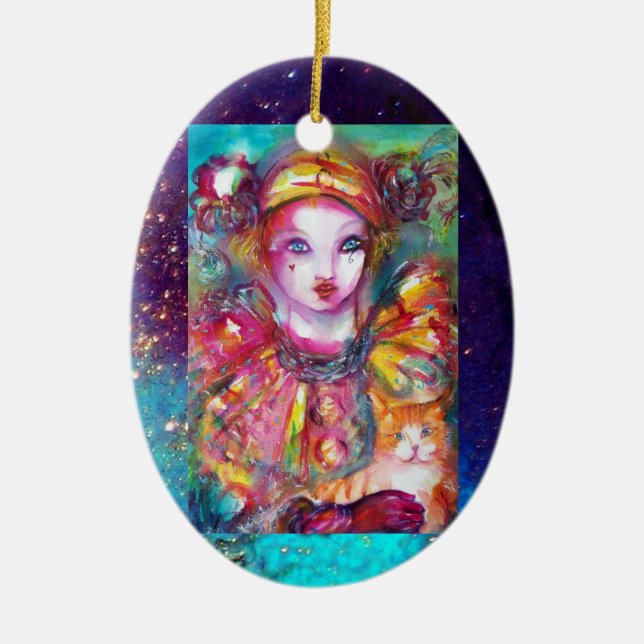 PIERROT MED CAT/Venetian-maskerad masker Julgransprydnad Keramik (Framsidan)