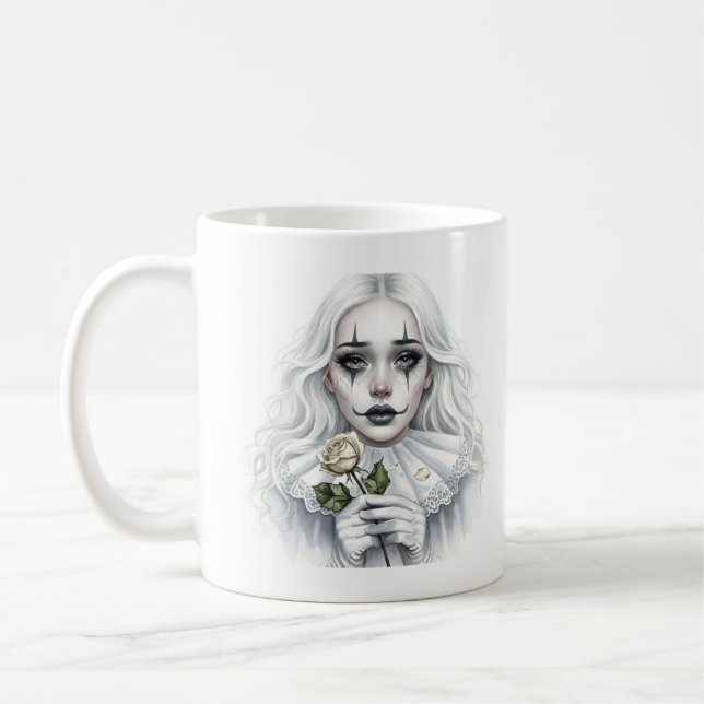 Pierrot med Vit ros Kaffemugg (Vänster)