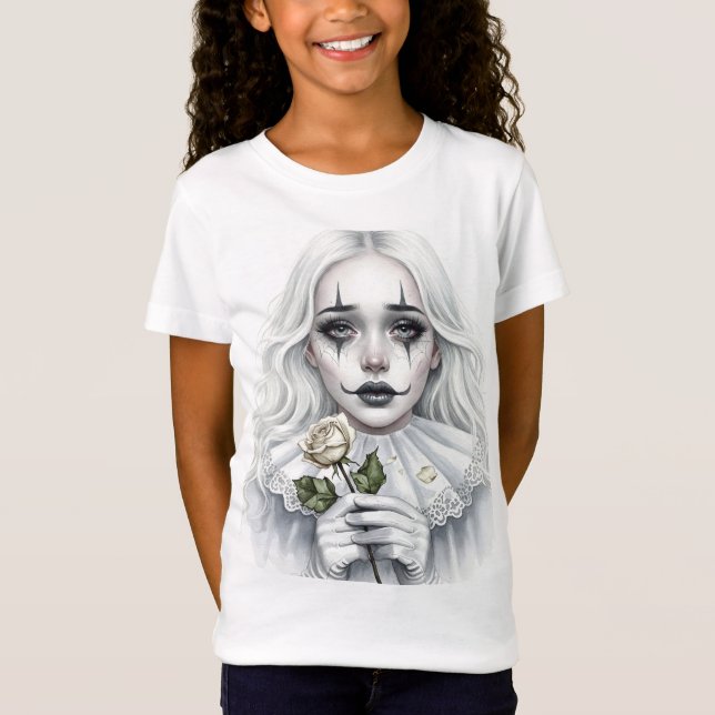 Pierrot med Vit ros T Shirt (Framsida)
