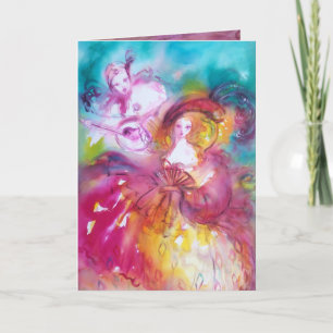 PIERROT OCH ARLECCHINA Venetian Carnival Helgkort