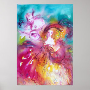 PIERROT OCH ARLECCHINA Venetian Carnival Poster
