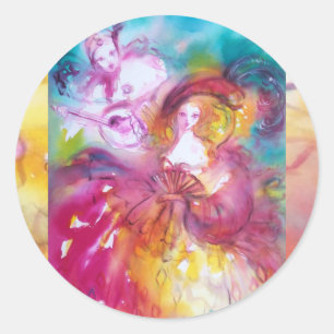 PIERROT OCH ARLECCHINA Venetian Carnival Runt Klistermärke