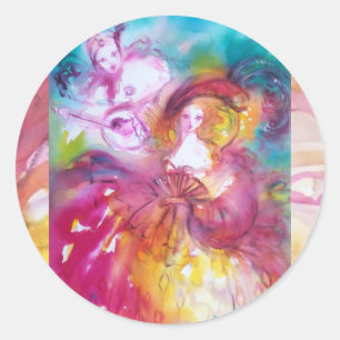 PIERROT OCH ARLECCHINA Venetian Carnival Runt Klistermärke