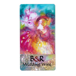 PIERROT OCH ARLECCHINA Venetian Masks Bröllop Vin Fraktsedel