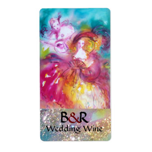 PIERROT OCH ARLECCHINA Venetian Masks Bröllop Vin Fraktsedel