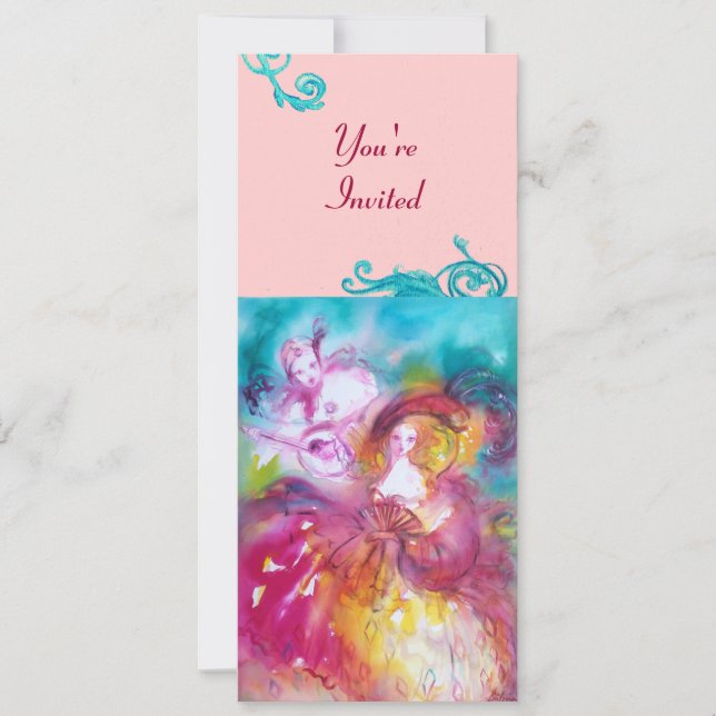 PIERROT OCH ARLECCHINA Venetianskt karneval, Inbjudningar (Framsida)