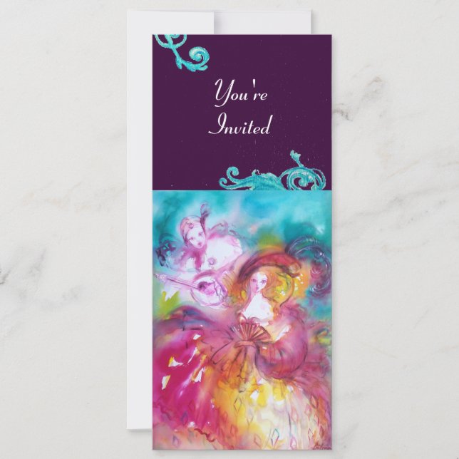 PIERROT OCH ARLECCHINA Venetianskt karneval, Inbjudningar (Framsida)