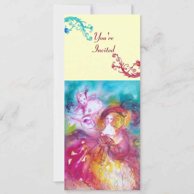 PIERROT OCH ARLECCHINA Venetianskt karneval, Inbjudningar (Framsida)