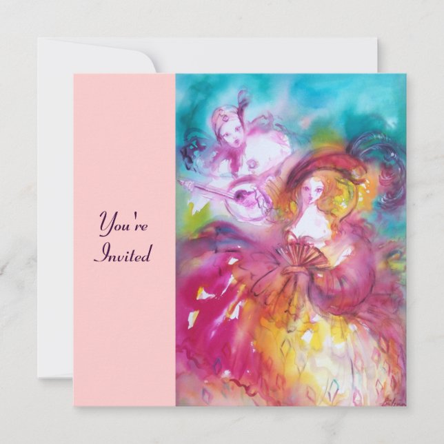 PIERROT OCH ARLECCHINA Venetianskt karneval, Inbjudningar (Framsida)