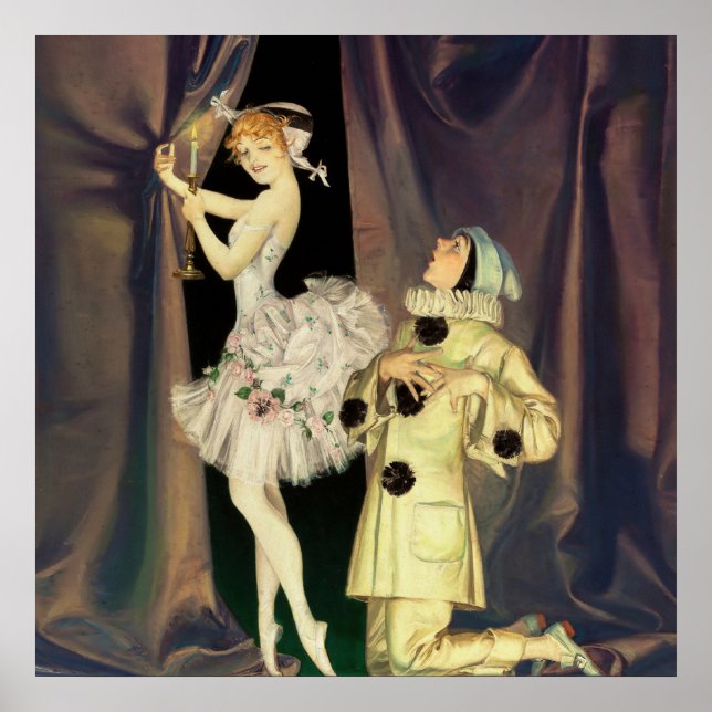 “Pierrot och Columbine” av FX Leyendecker Poster (Framsidan)
