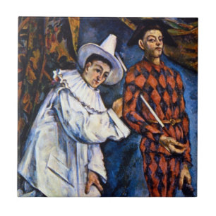 Pierrot och Harlequin, Mardi Gras av Paul Cezanne Kakelplatta