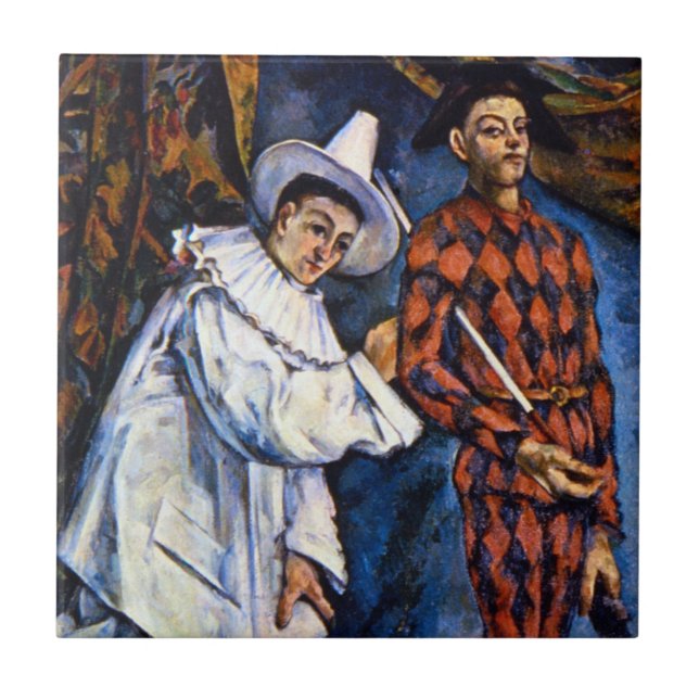 Pierrot och Harlequin, Mardi Gras av Paul Cezanne Kakelplatta (Framsidan)