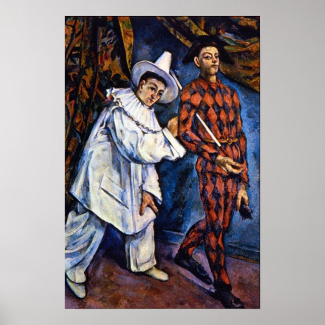 Pierrot och Harlequin, Mardi Gras av Paul Cezanne Poster (Framsidan)