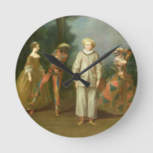 Pierrot och Harlequin Rund Klocka