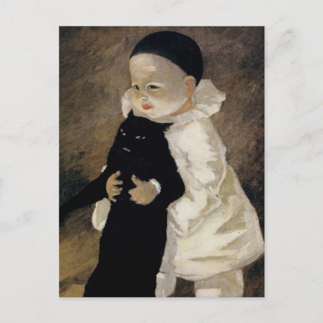 “Pierrot och katten” av Theophile Steinlen Vykort (Framsida)