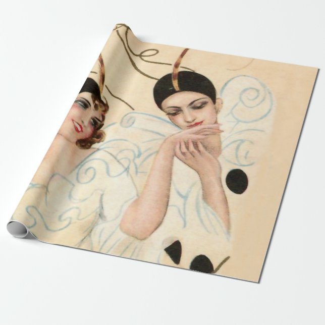 Pierrot och Pierrette handkysser av Sophia Chiostr Presentpapper (Utrullad)