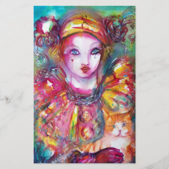 PIERROT WITH CAT/Mardi Gras MasqueraParty Brevpapper (Framsida)