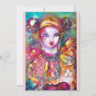 PIERROT WITH CAT/Mardi Gras MasqueraParty Inbjudningar