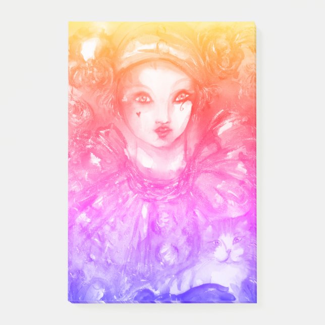 PIERROT WITH CAT/Mardi Gras MasqueraParty Post-it Block (Framsida)