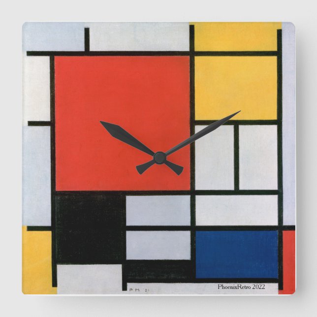 Piet Mondrian Abstrakt Fyrkantig Klocka (Framsida)