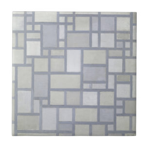 Piet Mondrian Abstrakt Geometrisk Grå Rutnätskonst Kakelplatta