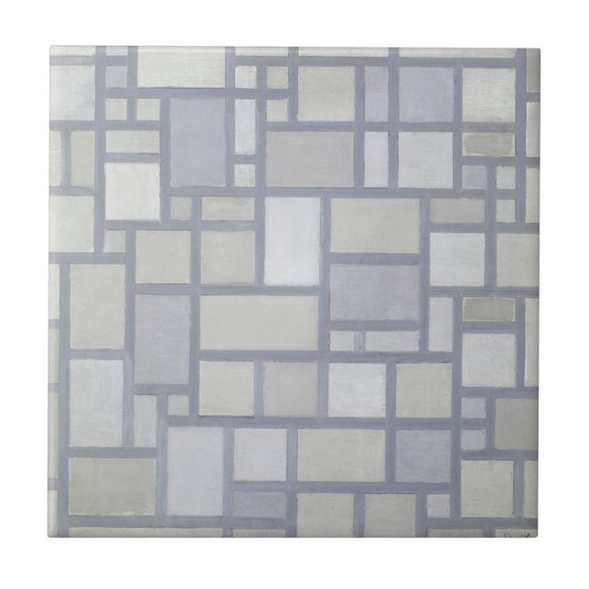 Piet Mondrian Abstrakt Geometrisk Grå Rutnätskonst Kakelplatta (Framsidan)
