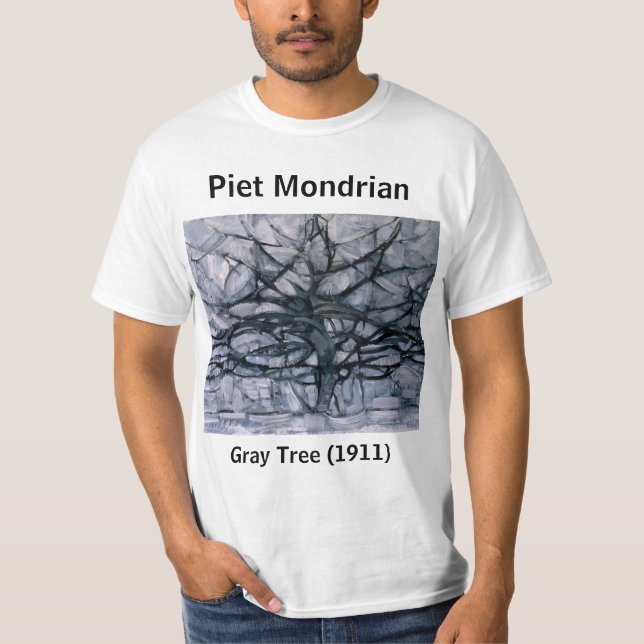 Piet Mondrian Abstrakt Grått Träd T Shirt (Framsida)