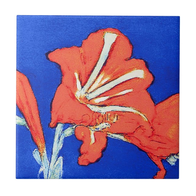 Piet Mondrian - Amaryllis Fina Konst Blomster Måln Kakelplatta (Framsidan)