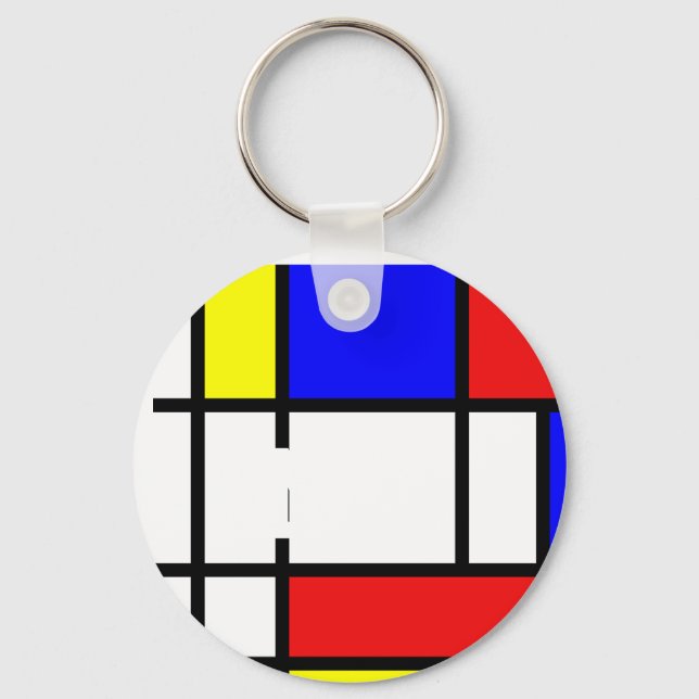 Piet Mondrian Art Stil Modern Bright Add Monogram Nyckelring (Framsida)