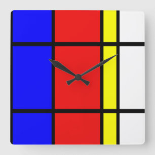 Piet Mondrian Art Stil Modern Ljusa färger Fyrkantig Klocka